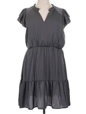 Banana Republic XL Gray Charcoal Ruffle Sleeve Tiered Dress
